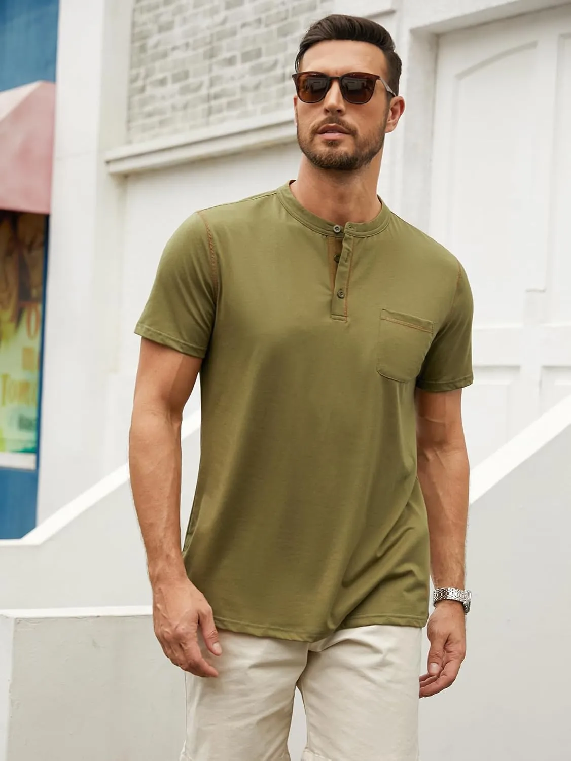 Hardaddy Men's Short Sleeve Henley Shirts Casual Summer Lightweight Button Henley Solid T-Shirt Tops