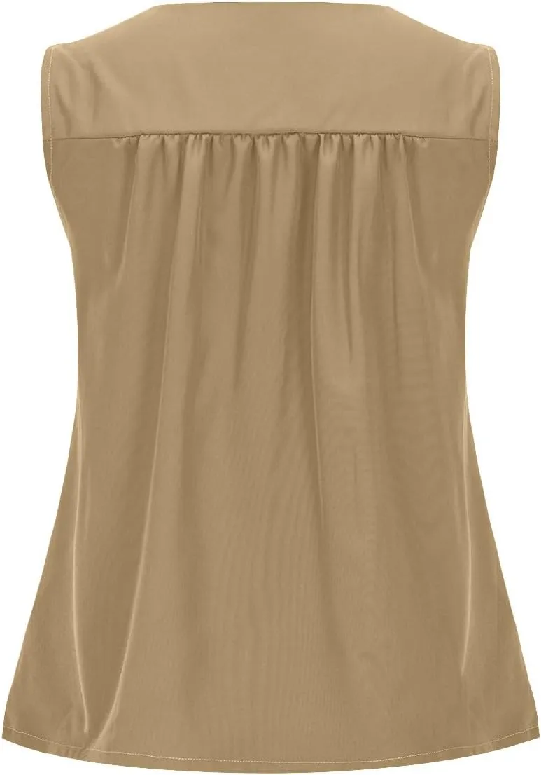 HGps8w Cotton Linen Tank Tops for Women 2025 Summer Loose Fit Casual Pleated Crewneck Sleeveless Blouse Going Out Shirts