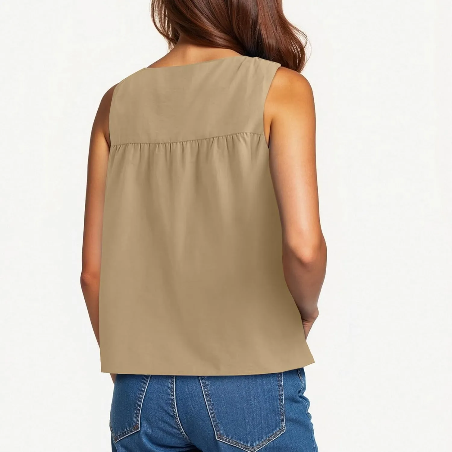 HGps8w Cotton Linen Tank Tops for Women 2025 Summer Loose Fit Casual Pleated Crewneck Sleeveless Blouse Going Out Shirts