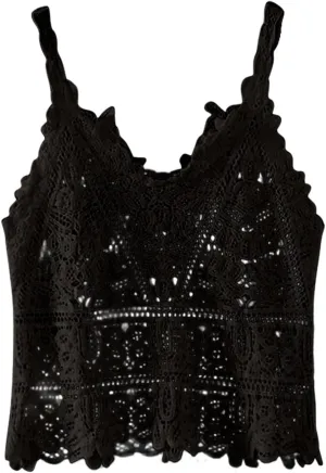 HGps8w Crochet Lace Cami Tank for Women Spaghetti Strap Knit Hollow V Neck Sweater Vest Crop Sexy Going Out Camisole Shirts