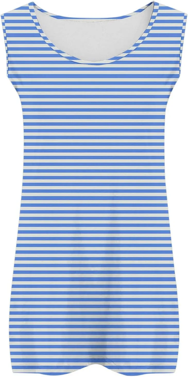 HGps8w Plus Size Casual Striped Tank Top for Women Trendy Summer Sleeveless Crewneck Loose Fit Going Out Tunic Tee Shirts