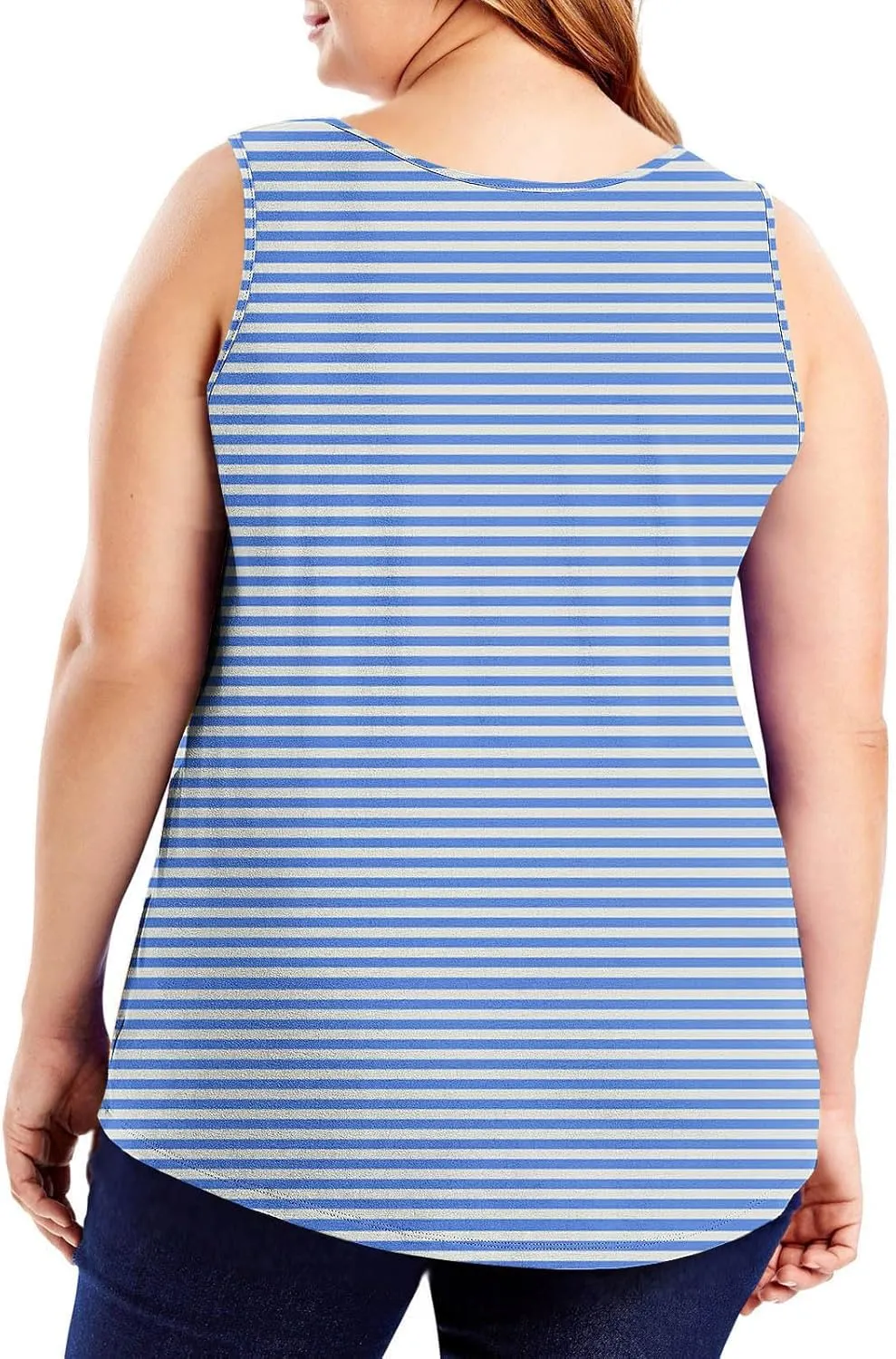 HGps8w Plus Size Casual Striped Tank Top for Women Trendy Summer Sleeveless Crewneck Loose Fit Going Out Tunic Tee Shirts