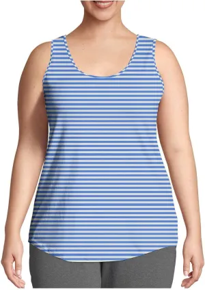 HGps8w Plus Size Casual Striped Tank Top for Women Trendy Summer Sleeveless Crewneck Loose Fit Going Out Tunic Tee Shirts