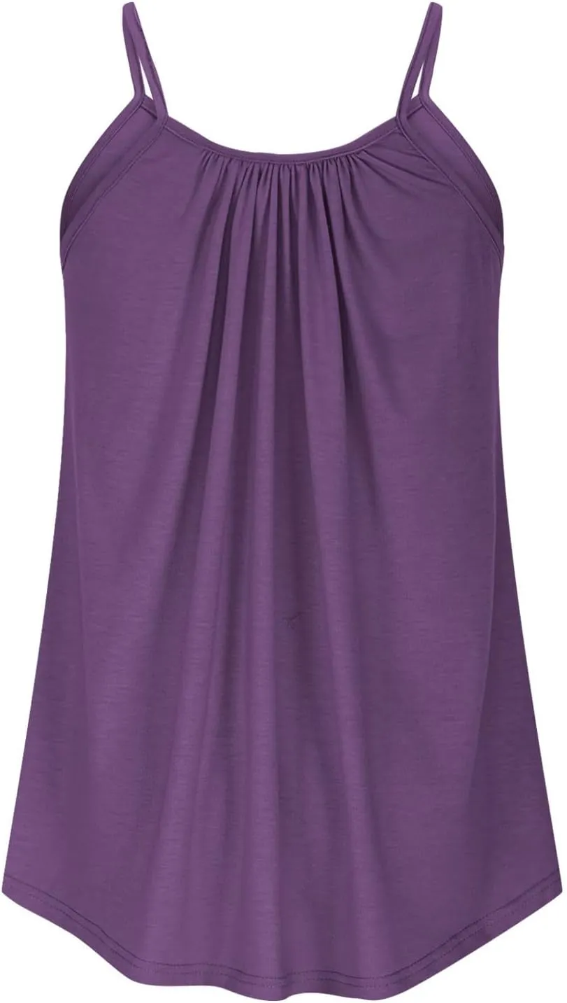 HGps8w Plus Size Tank Tops for Women Sleeveless 2025 Summer Loose Pleated Camisole Crew Neck Casual Tee Shirts Blouses