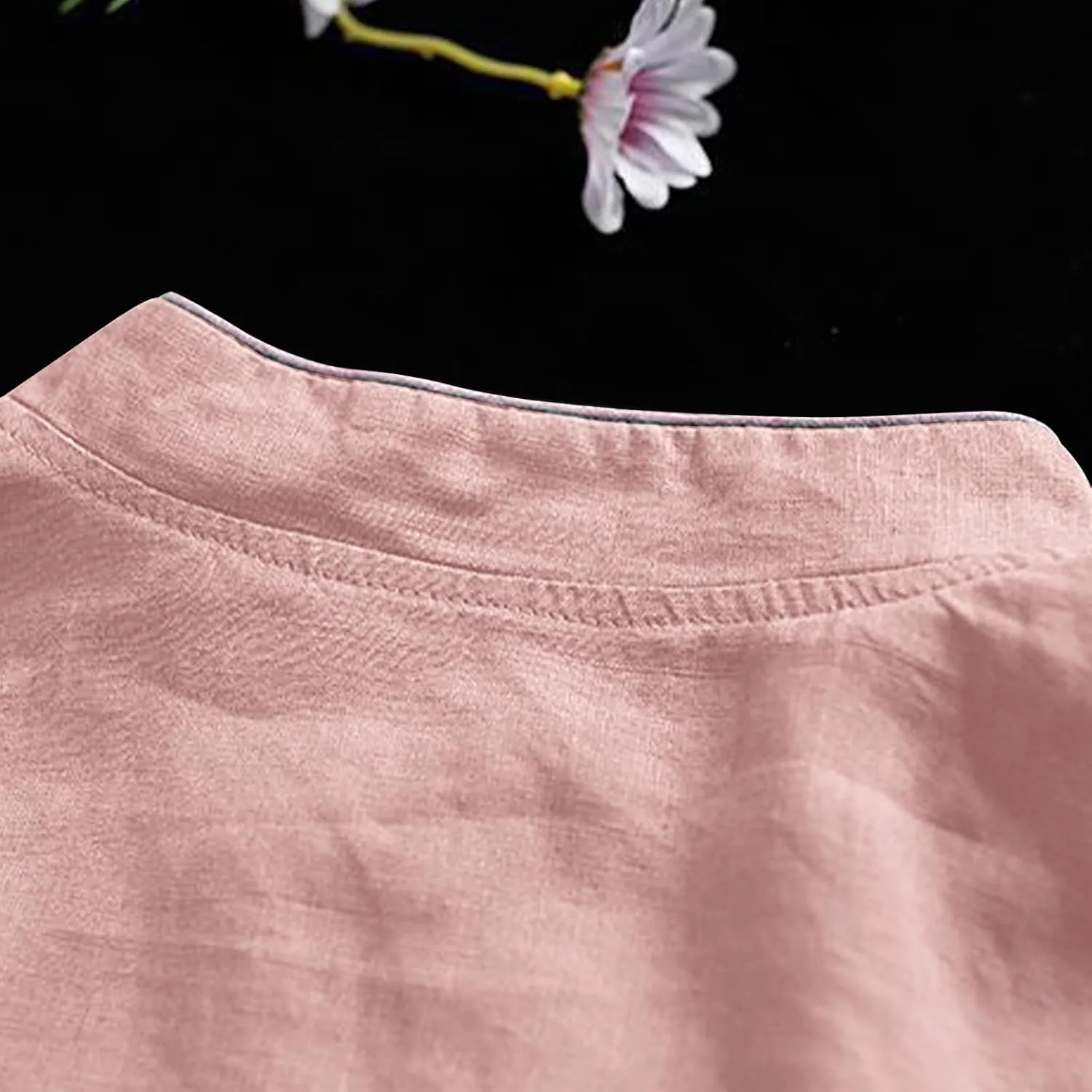 HGps8w Vintage Floral Embroidery Cotton Linen Tops for Women Chinese Frog Button 3/4 Sleeve Loose Casual Blouses Shirts