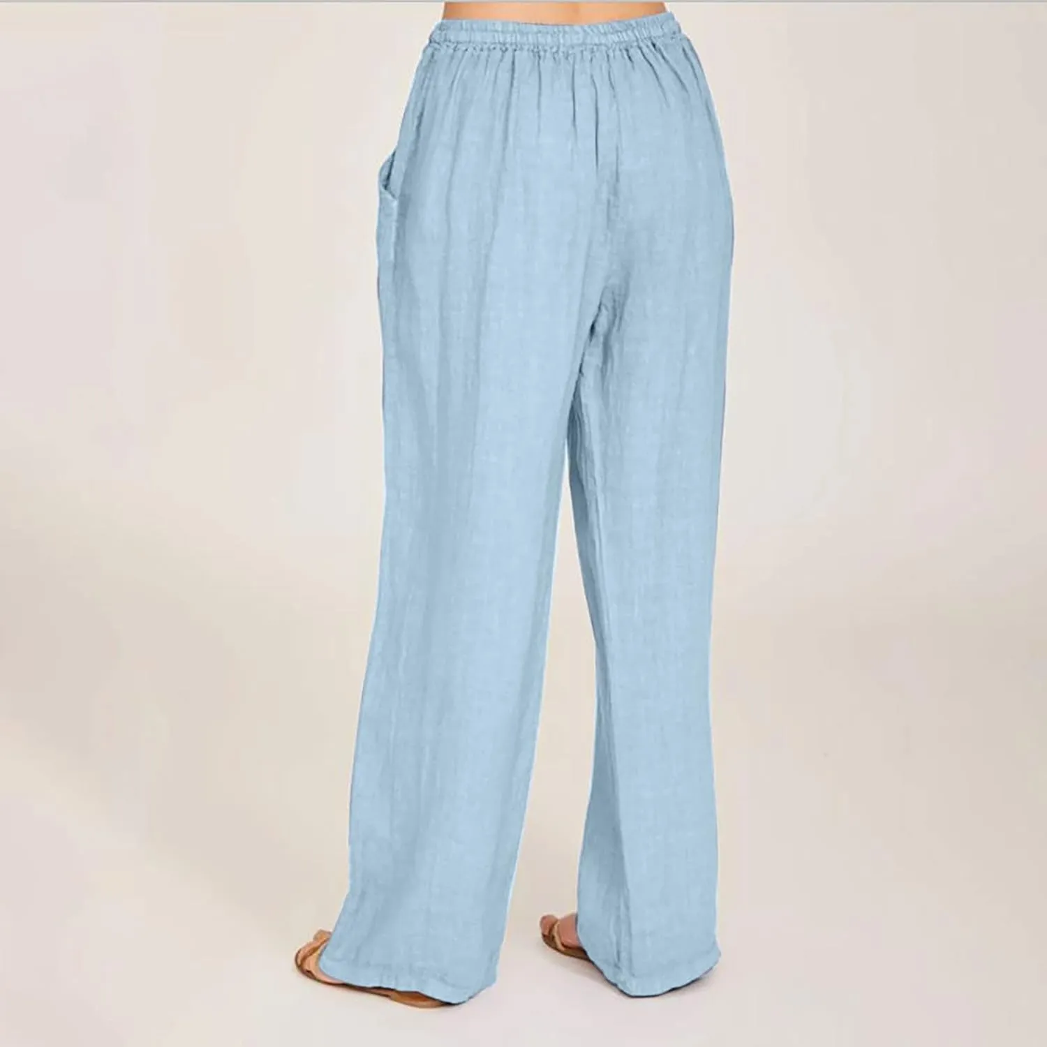 hlysgo Women's Summer Drawstring Waist Wide Leg Loose Cotton Linen Palazzo Pants 2025 Plus Size Ladies Casual Pants Trousers