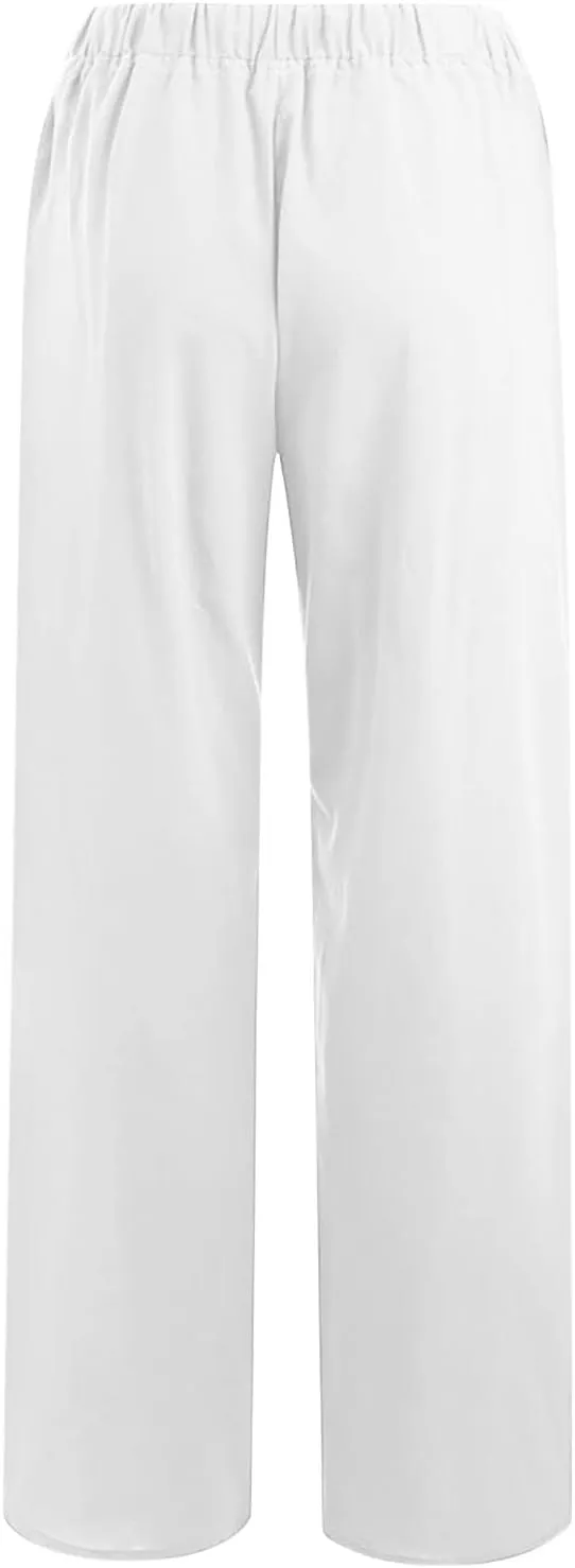 hlysgo Women's Summer Drawstring Waist Wide Leg Loose Cotton Linen Palazzo Pants 2025 Plus Size Ladies Casual Pants Trousers