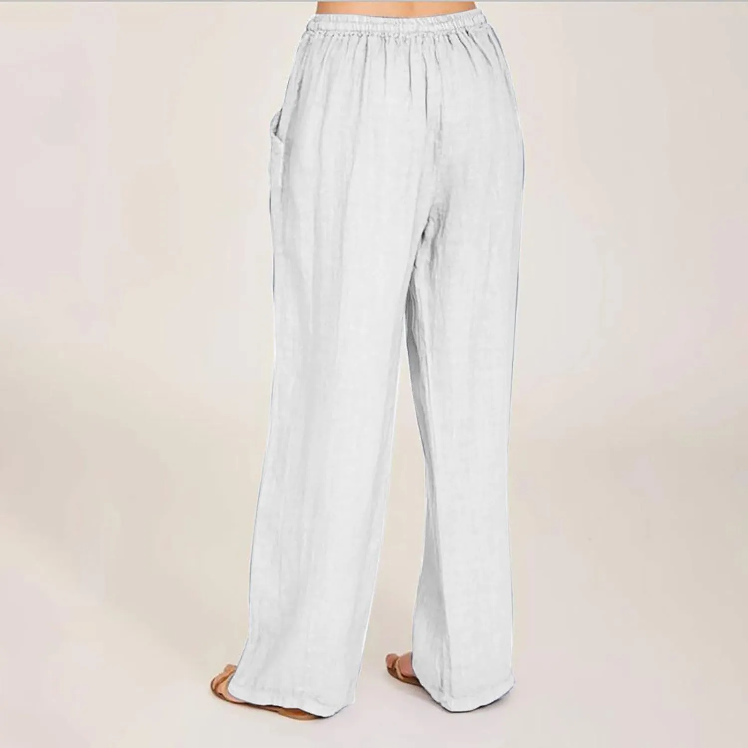 hlysgo Women's Summer Drawstring Waist Wide Leg Loose Cotton Linen Palazzo Pants 2025 Plus Size Ladies Casual Pants Trousers