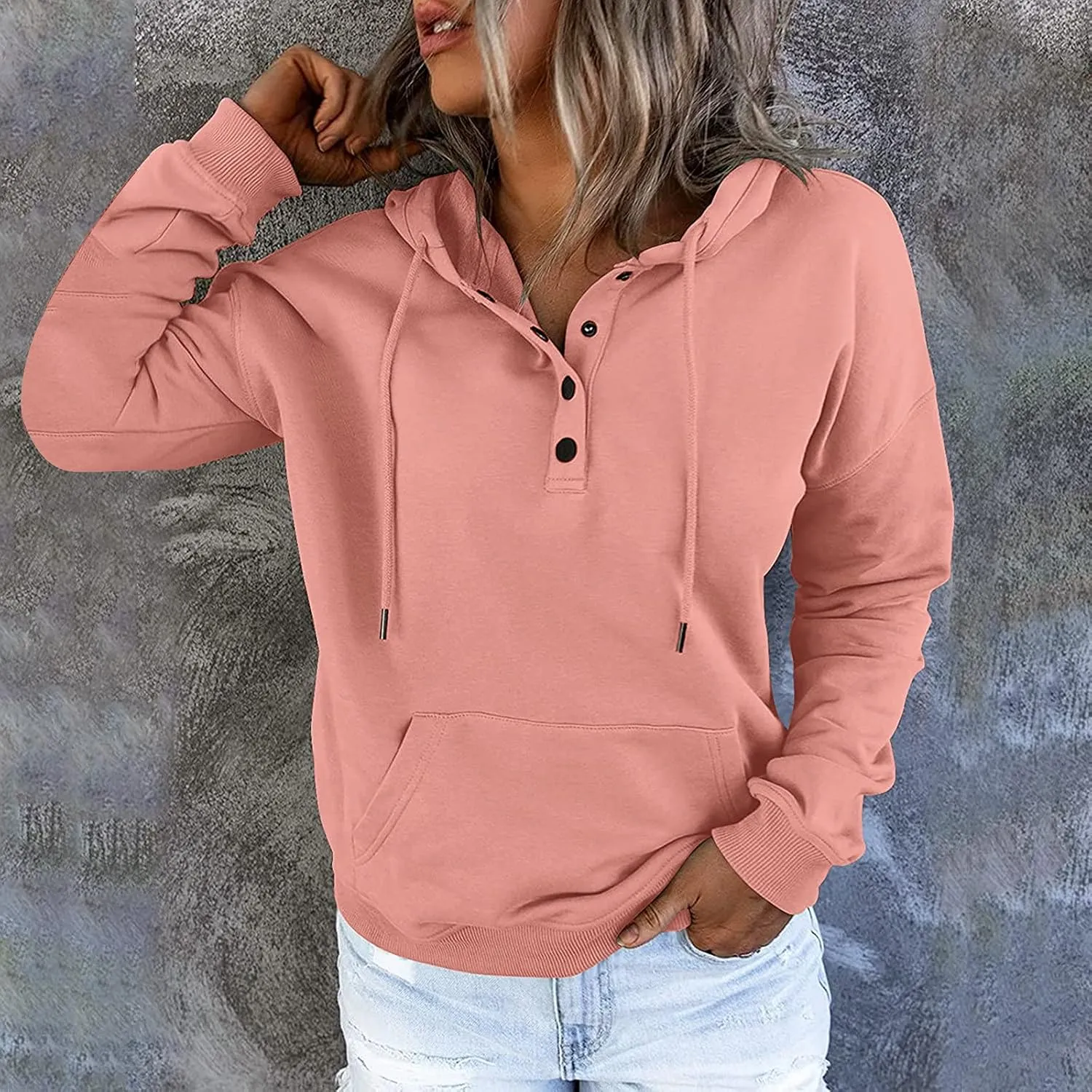 Hoodies For Women 2023 Drawstring Long Sleeve Hoodies Tops Casual Pullover Sweatshirt Fall Loose Fit Clothes With Pocket