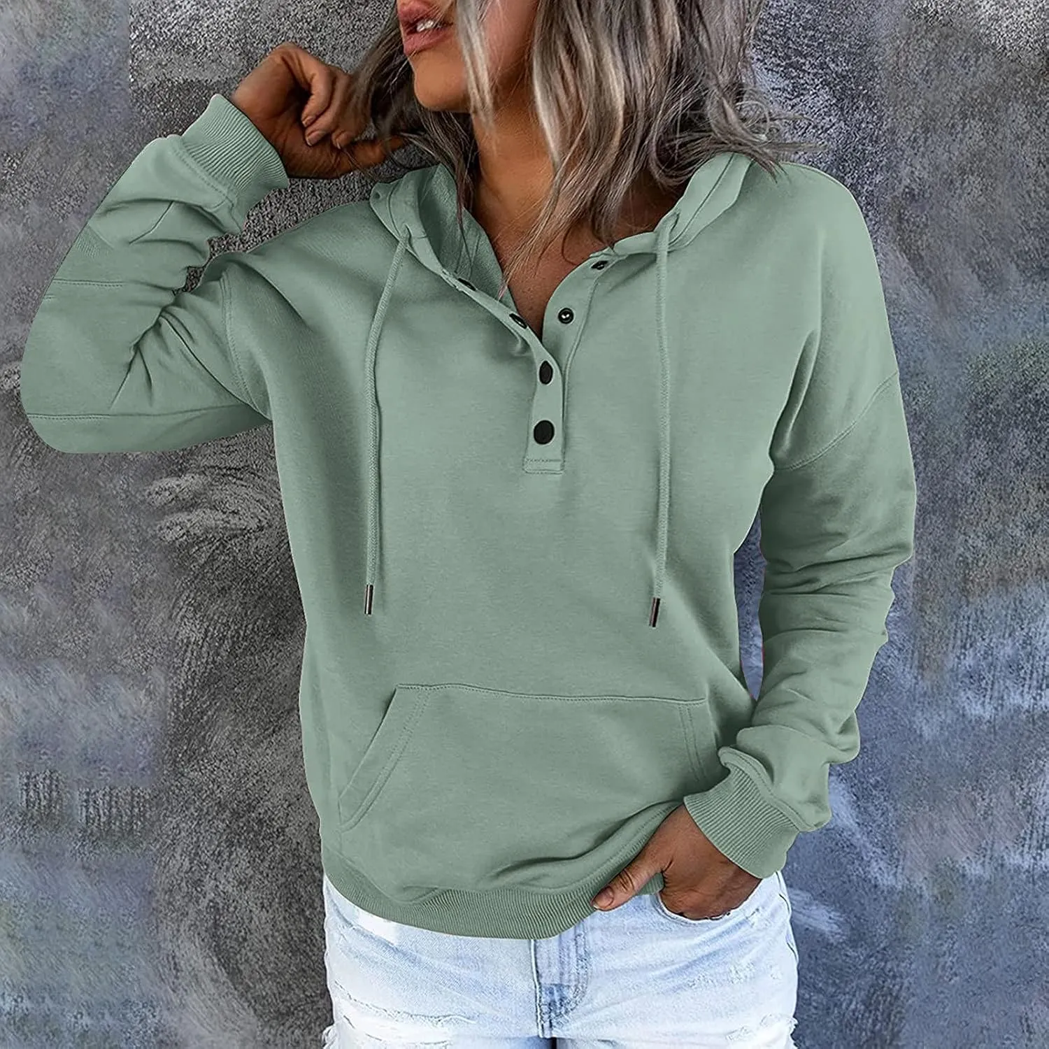 Hoodies For Women 2023 Drawstring Long Sleeve Hoodies Tops Casual Pullover Sweatshirt Fall Loose Fit Clothes With Pocket