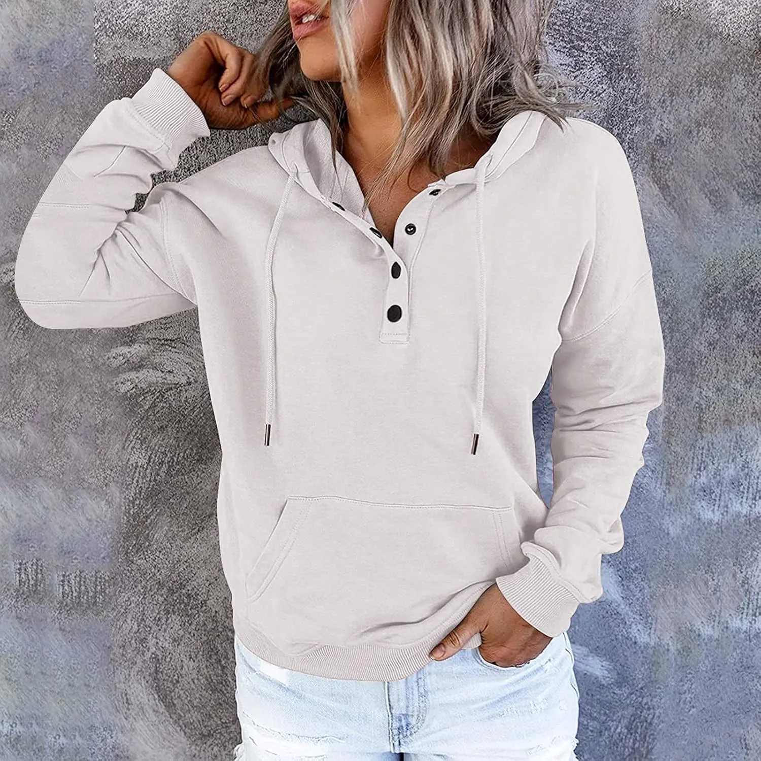 Hoodies For Women 2023 Drawstring Long Sleeve Hoodies Tops Casual Pullover Sweatshirt Fall Loose Fit Clothes With Pocket