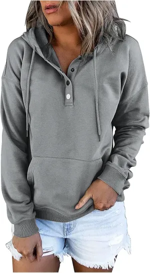 Hoodies For Women 2023 Drawstring Long Sleeve Hoodies Tops Casual Pullover Sweatshirt Fall Loose Fit Clothes With Pocket