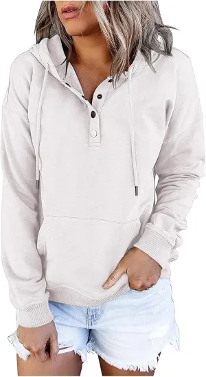 Hoodies For Women 2023 Drawstring Long Sleeve Hoodies Tops Casual Pullover Sweatshirt Fall Loose Fit Clothes With Pocket