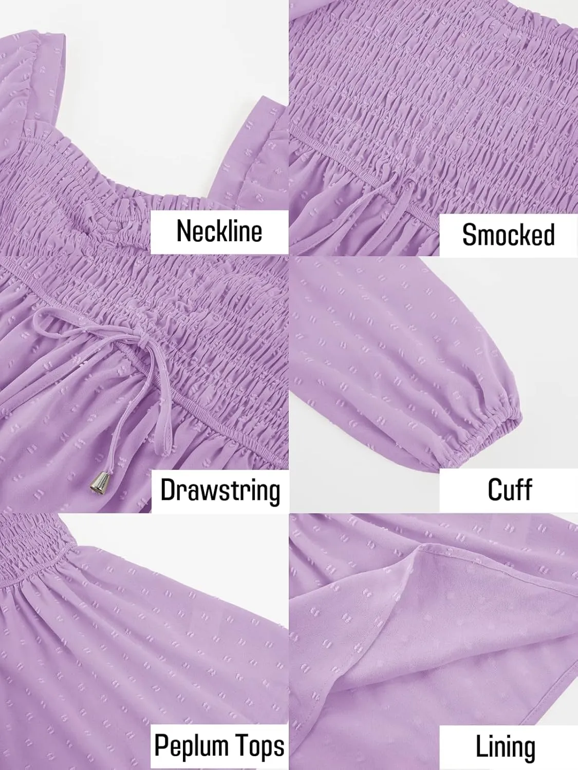 Imysty Womens V Neck Smocked Peplum Tops