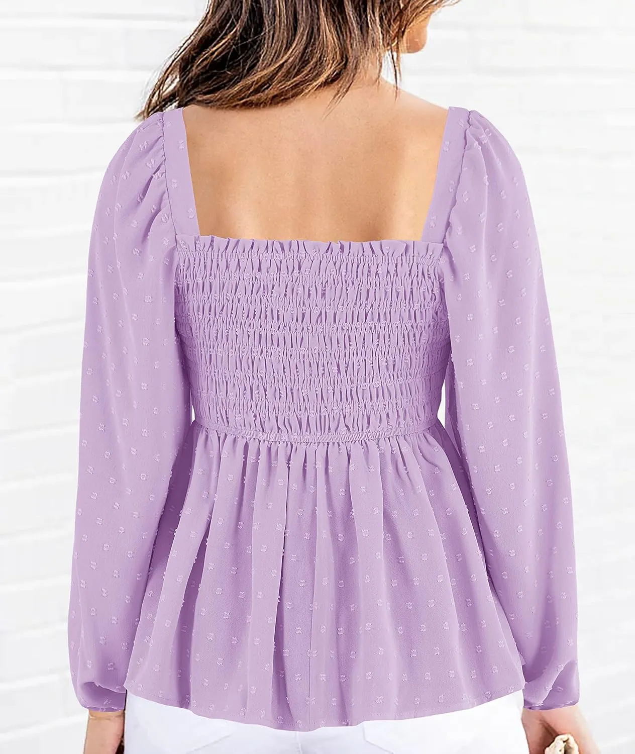 Imysty Womens V Neck Smocked Peplum Tops