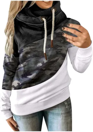 iQKA Women's Color Block Sweatshirt Hoodie Casual Long Sleeve Hooded Pullover Tops Autumn Winter Coat