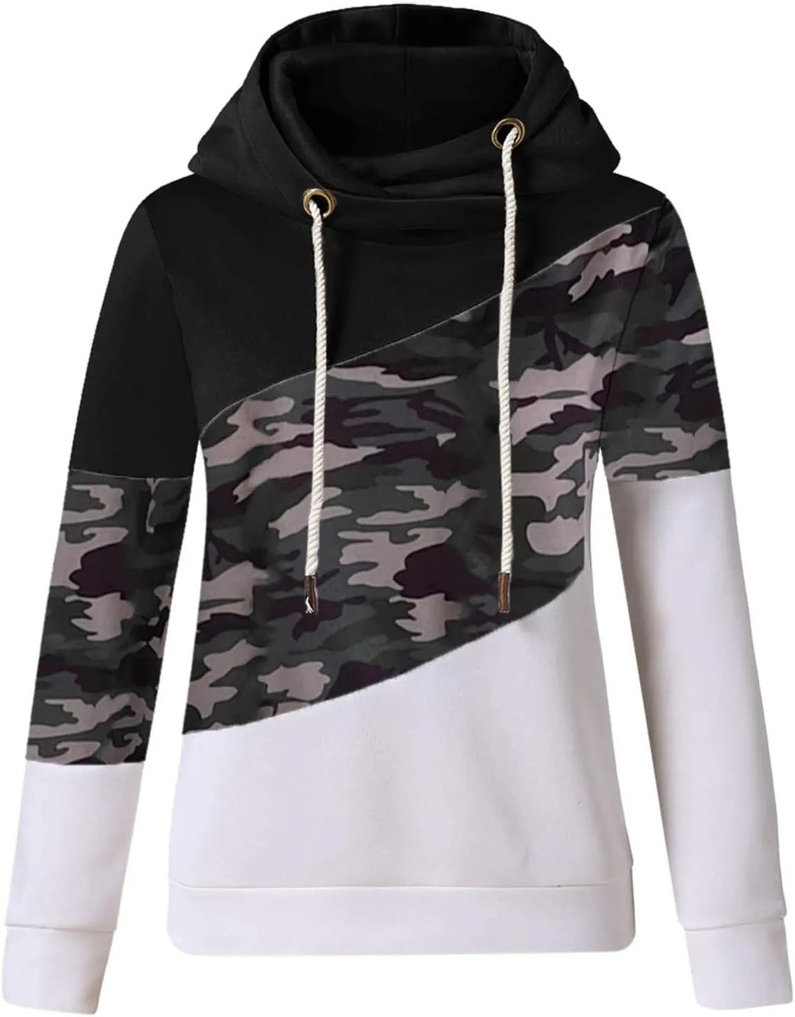 iQKA Women's Color Block Sweatshirt Hoodie Casual Long Sleeve Hooded Pullover Tops Autumn Winter Coat