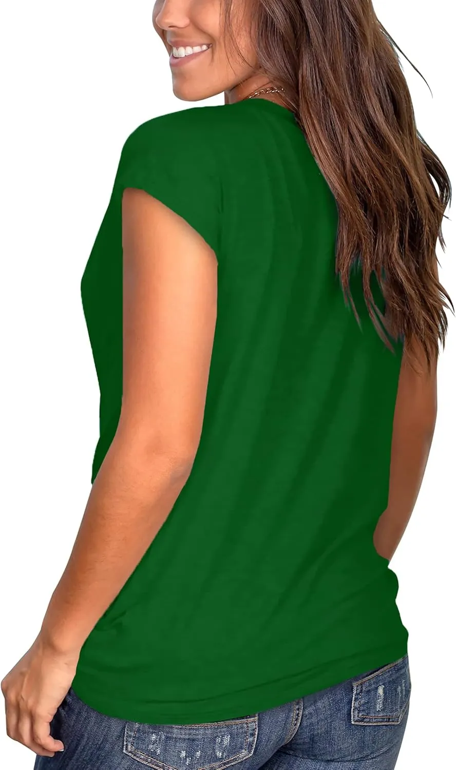 Jescakoo Women's Short Sleeve Round Neck T Shirt Front Twist Tunic Tops Casual Loose Fitted