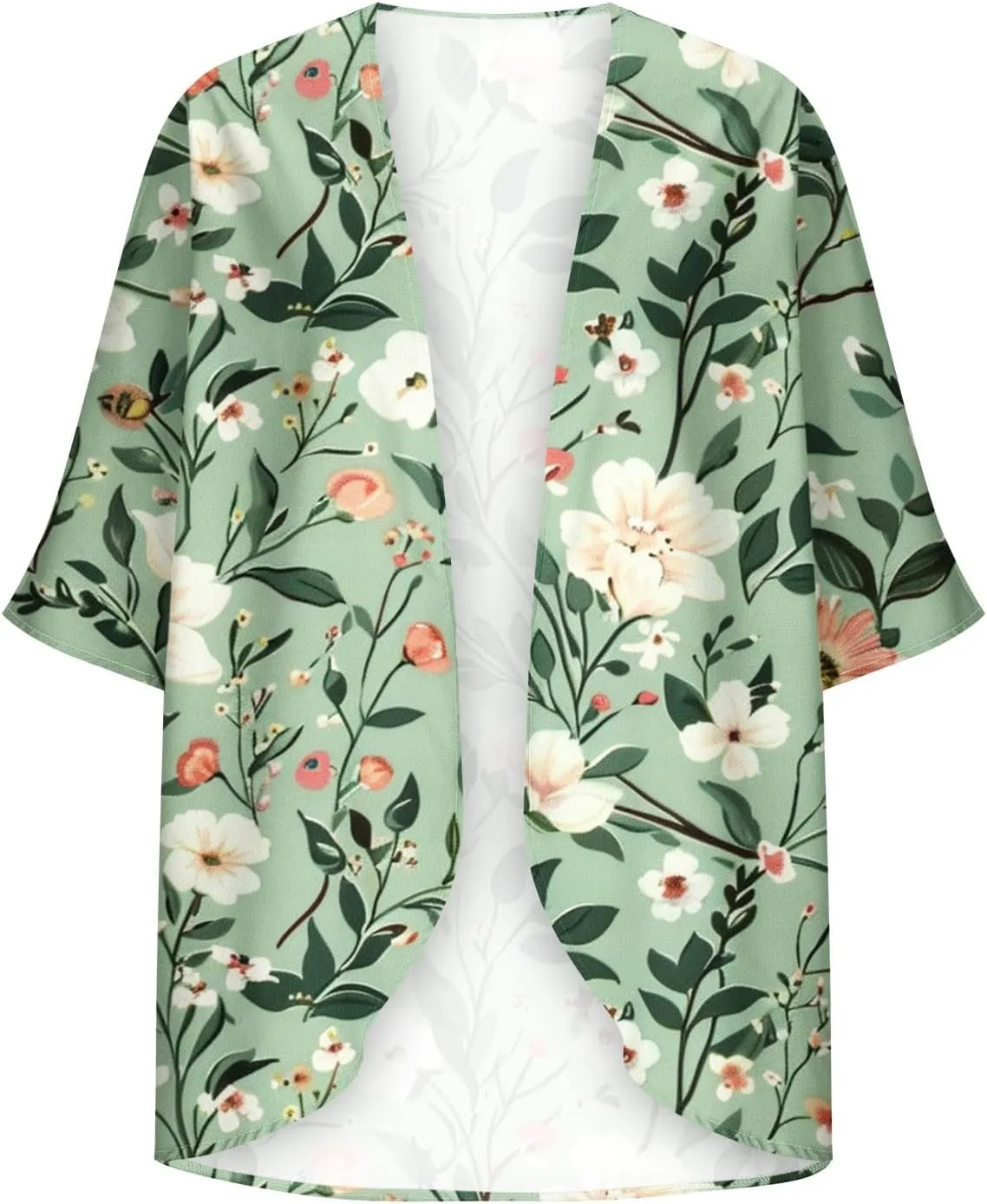 Kimonos for Women Summer Chiffon Beach Cover Up Lightweight Open Front 3/4 Sleeve Cardigan Vacation Outfits