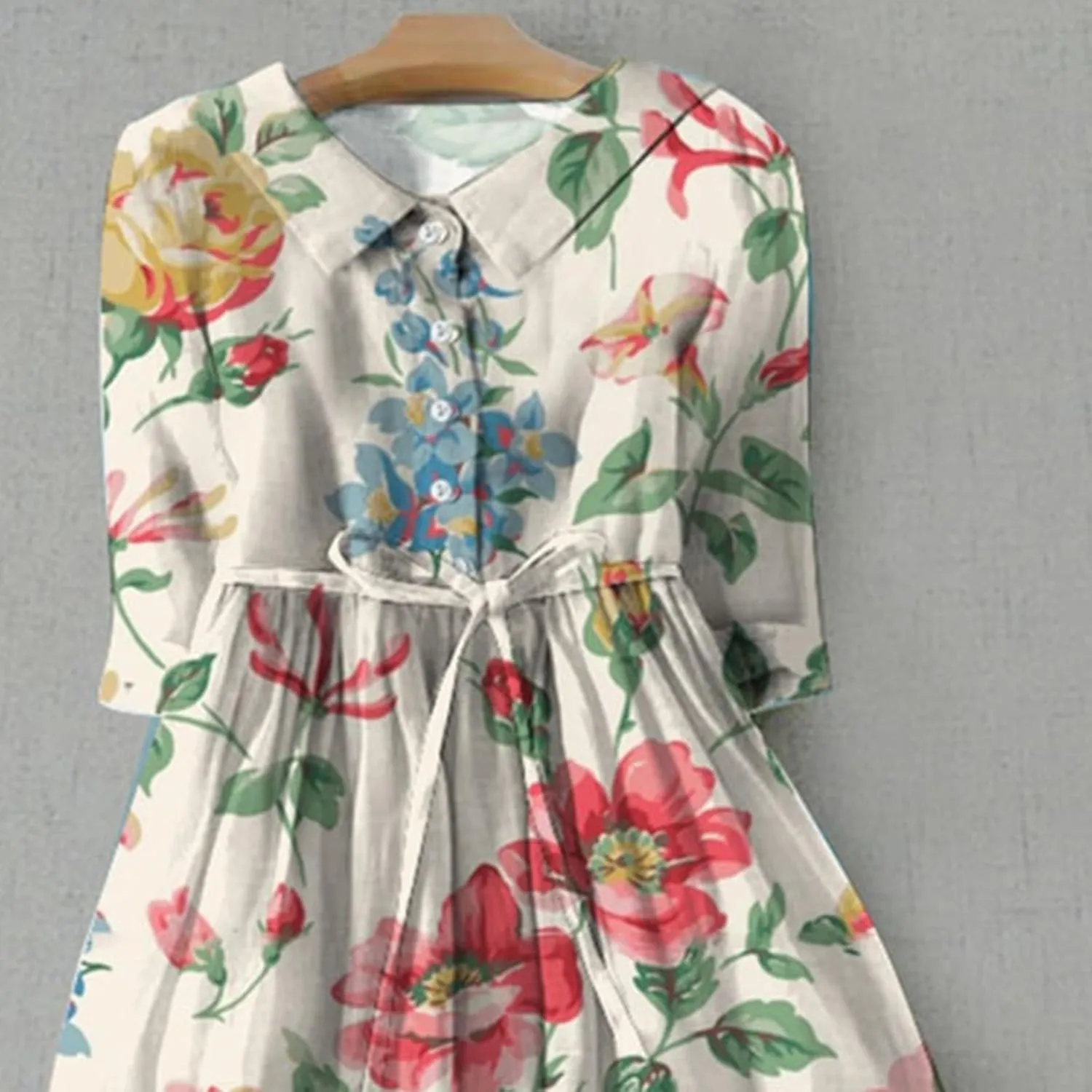 Korean Dress for Women Fashion Lace-Up Waist-Defined Henley Shirt Dress Summer Half Sleeve Trendy A-Line Dresses
