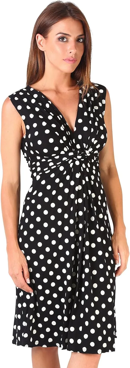 KRISP Womens Casual Party Cocktail Polka Dot Knot Front Ruched Waist Dress Plus Size