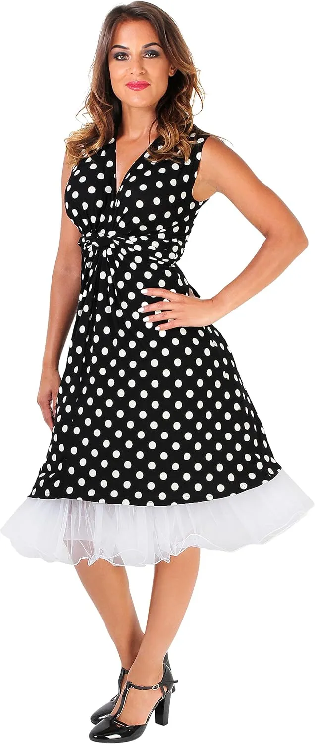KRISP Womens Casual Party Cocktail Polka Dot Knot Front Ruched Waist Dress Plus Size