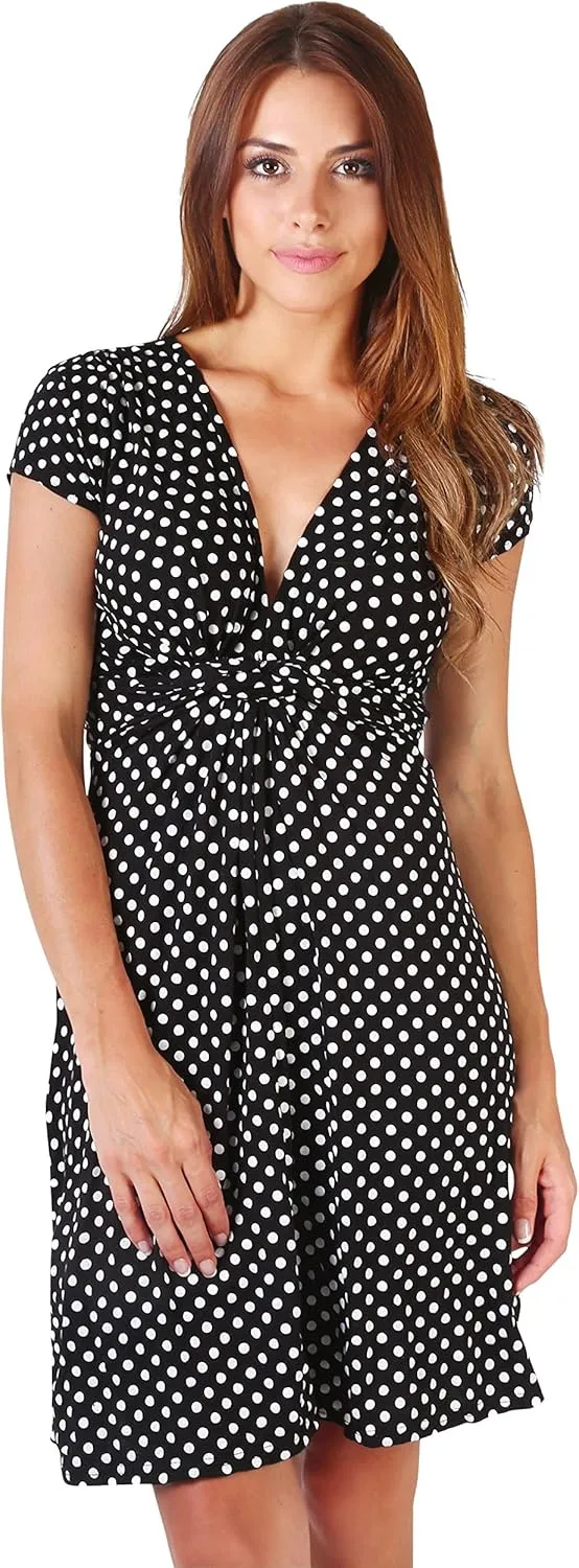 KRISP Womens Casual Party Cocktail Polka Dot Knot Front Ruched Waist Dress Plus Size
