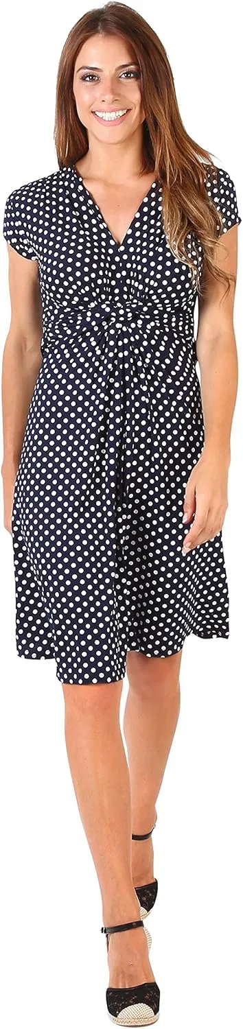 KRISP Womens Casual Party Cocktail Polka Dot Knot Front Ruched Waist Dress Plus Size