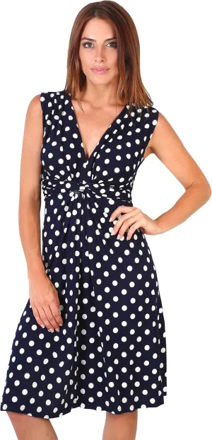 KRISP Womens Casual Party Cocktail Polka Dot Knot Front Ruched Waist Dress Plus Size