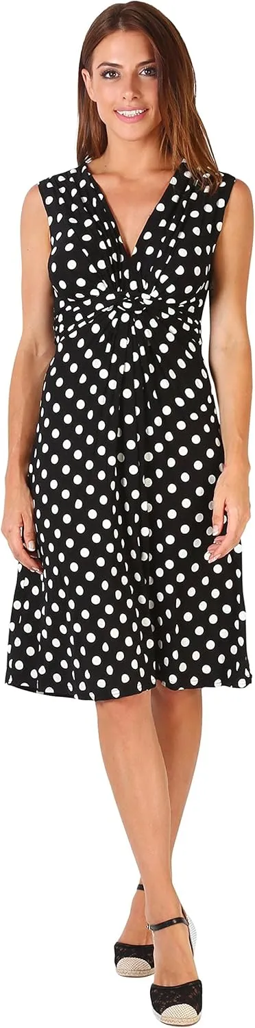 KRISP Womens Casual Party Cocktail Polka Dot Knot Front Ruched Waist Dress Plus Size