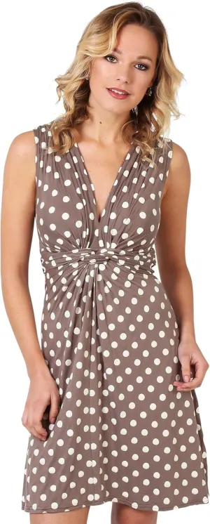 KRISP Womens Casual Party Cocktail Polka Dot Knot Front Ruched Waist Dress Plus Size