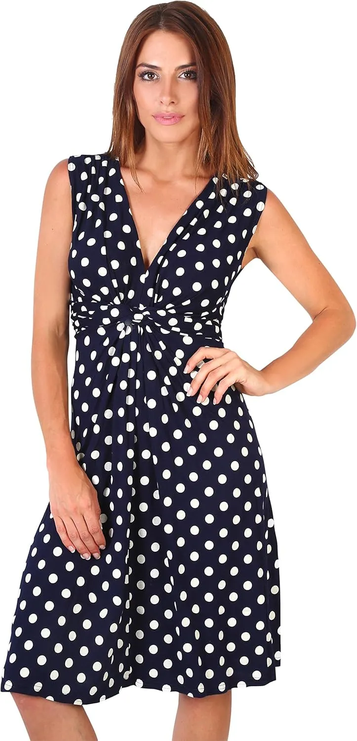 KRISP Womens Casual Party Cocktail Polka Dot Knot Front Ruched Waist Dress Plus Size