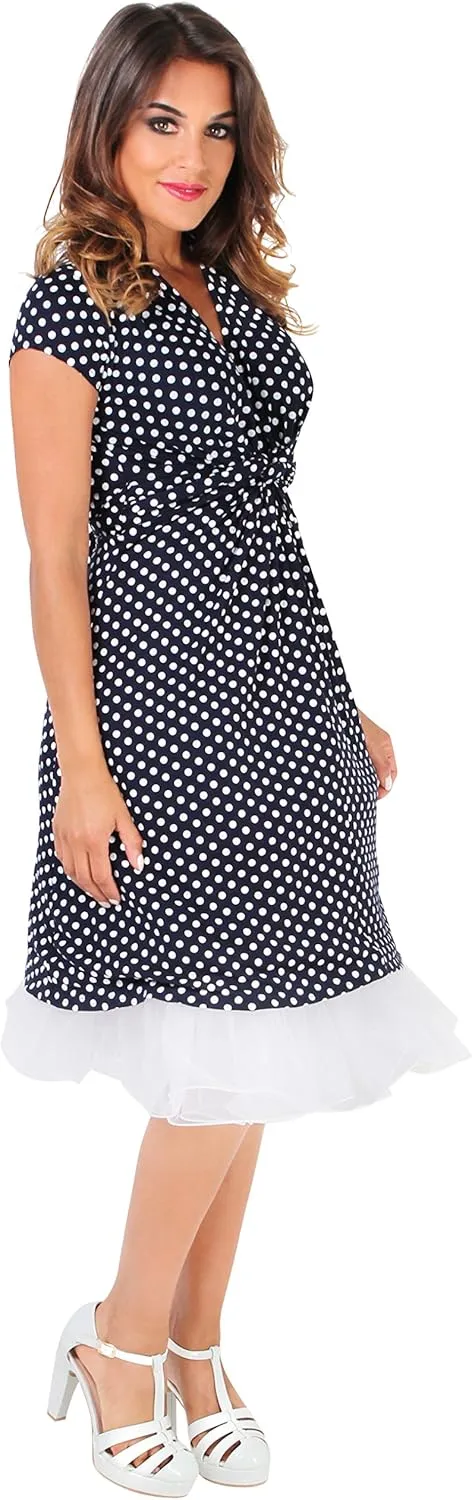KRISP Womens Casual Party Cocktail Polka Dot Knot Front Ruched Waist Dress Plus Size