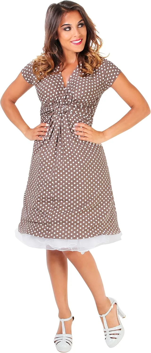KRISP Womens Casual Party Cocktail Polka Dot Knot Front Ruched Waist Dress Plus Size
