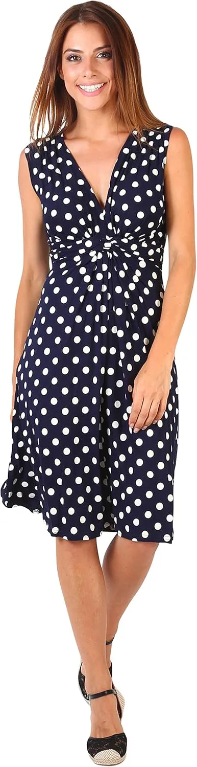 KRISP Womens Casual Party Cocktail Polka Dot Knot Front Ruched Waist Dress Plus Size