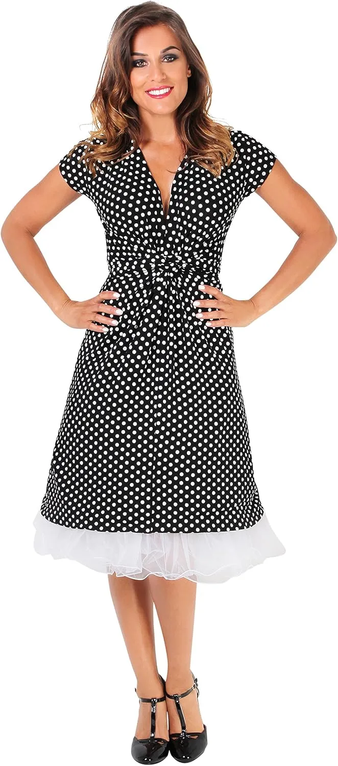KRISP Womens Casual Party Cocktail Polka Dot Knot Front Ruched Waist Dress Plus Size