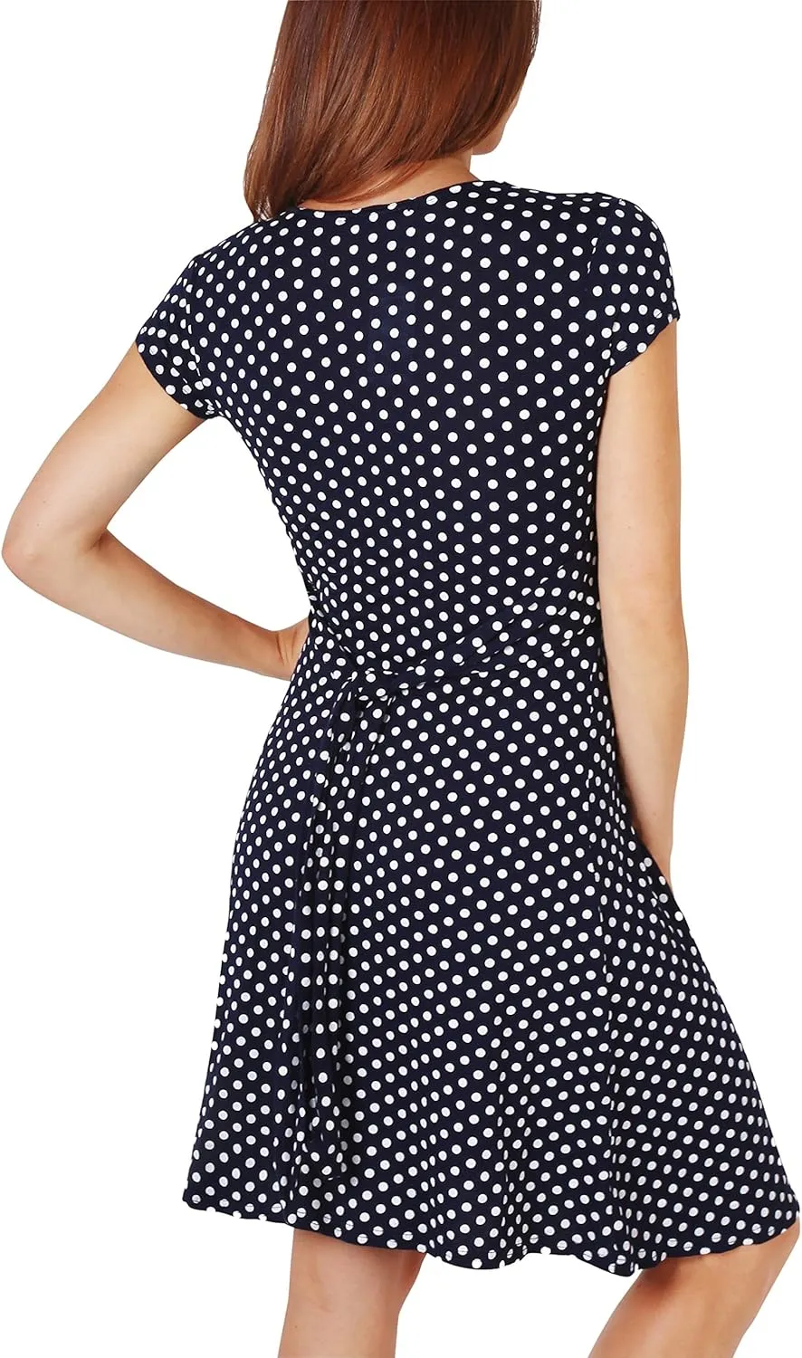 KRISP Womens Casual Party Cocktail Polka Dot Knot Front Ruched Waist Dress Plus Size