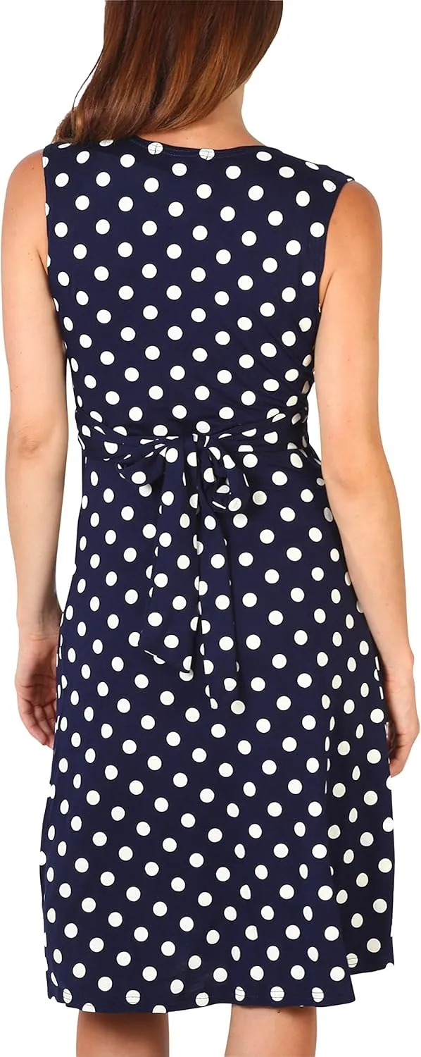 KRISP Womens Casual Party Cocktail Polka Dot Knot Front Ruched Waist Dress Plus Size