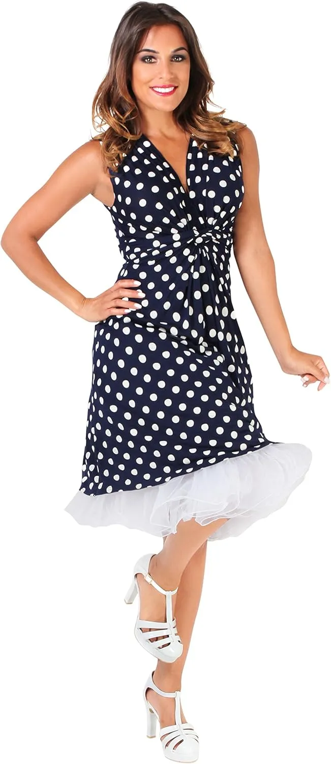 KRISP Womens Casual Party Cocktail Polka Dot Knot Front Ruched Waist Dress Plus Size