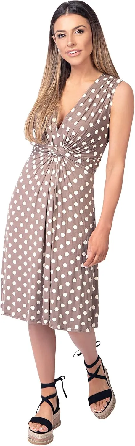 KRISP Womens Casual Party Cocktail Polka Dot Knot Front Ruched Waist Dress Plus Size