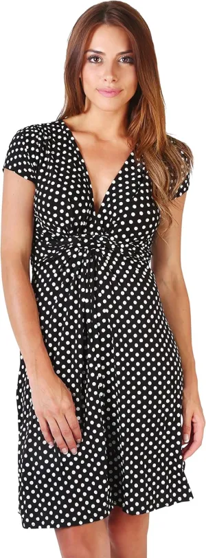KRISP Womens Casual Party Cocktail Polka Dot Knot Front Ruched Waist Dress Plus Size