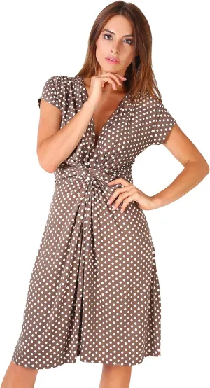 KRISP Womens Casual Party Cocktail Polka Dot Knot Front Ruched Waist Dress Plus Size