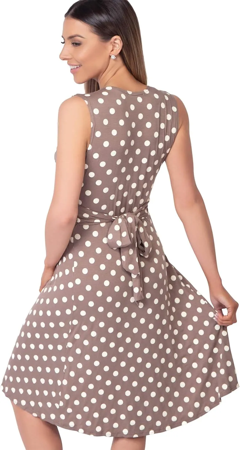 KRISP Womens Casual Party Cocktail Polka Dot Knot Front Ruched Waist Dress Plus Size