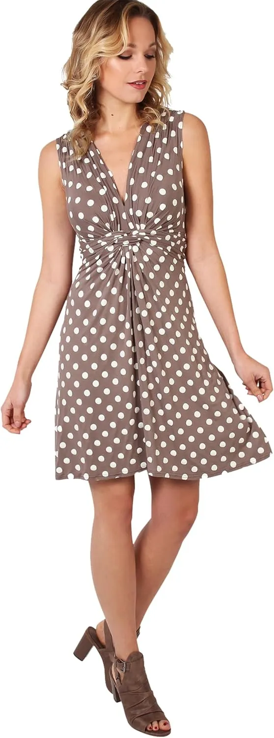 KRISP Womens Casual Party Cocktail Polka Dot Knot Front Ruched Waist Dress Plus Size