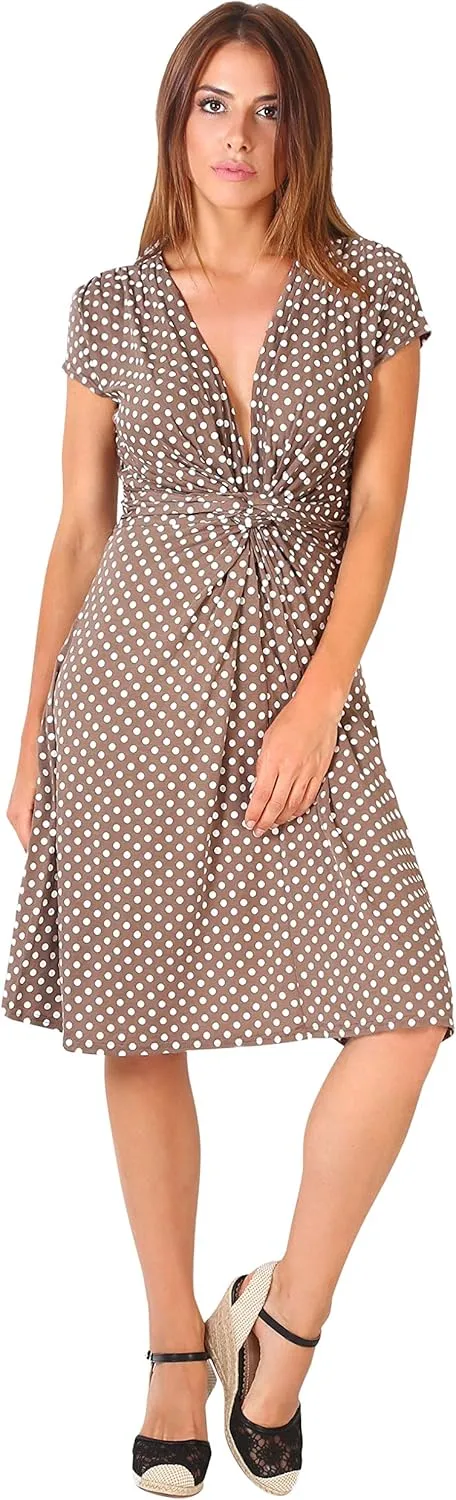 KRISP Womens Casual Party Cocktail Polka Dot Knot Front Ruched Waist Dress Plus Size