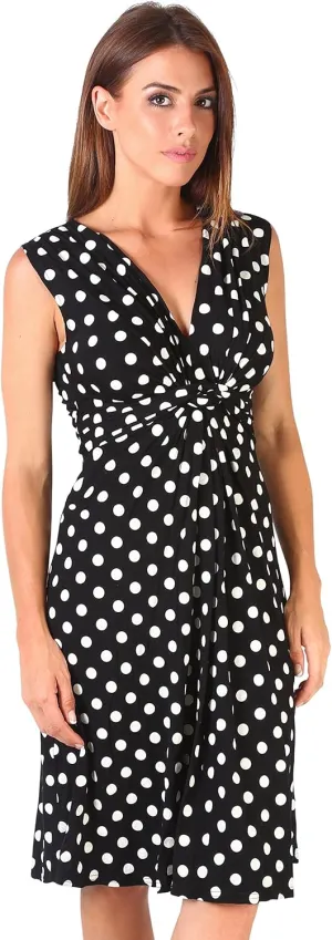 KRISP Womens Casual Party Cocktail Polka Dot Knot Front Ruched Waist Dress Plus Size