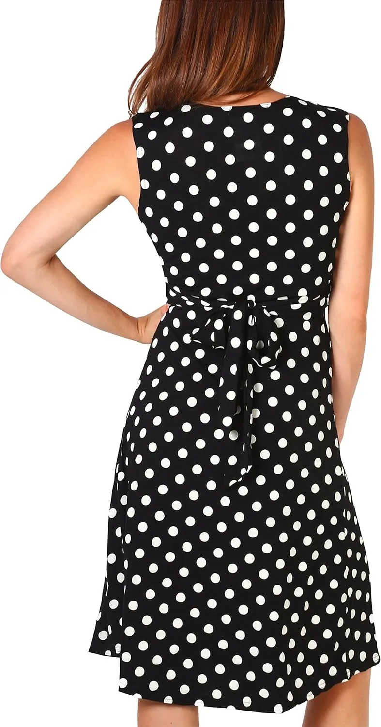 KRISP Womens Casual Party Cocktail Polka Dot Knot Front Ruched Waist Dress Plus Size