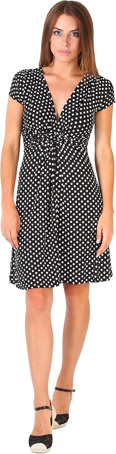 KRISP Womens Casual Party Cocktail Polka Dot Knot Front Ruched Waist Dress Plus Size