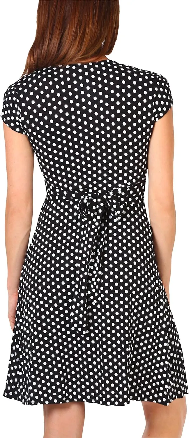 KRISP Womens Casual Party Cocktail Polka Dot Knot Front Ruched Waist Dress Plus Size