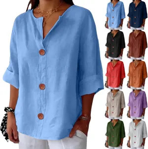 Linen Shirt for Womens Button Down Loose Fit Casual Tunic Tops 2025 Summer Short Sleeve V Neck Trendy Beach T-Shirts